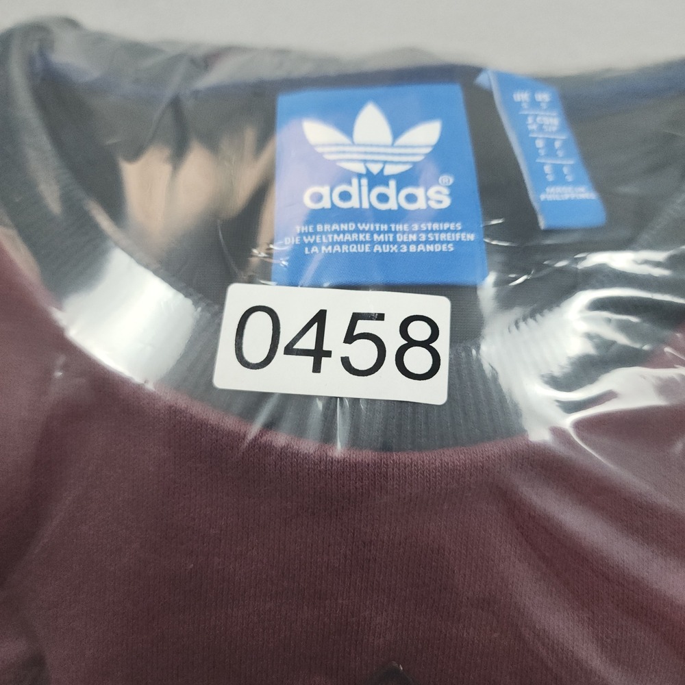 Adidas Originals Sweatshirt Mens S Burgundy Baroque Flocked Trefoil Colorblock - Picture 11 of 11
